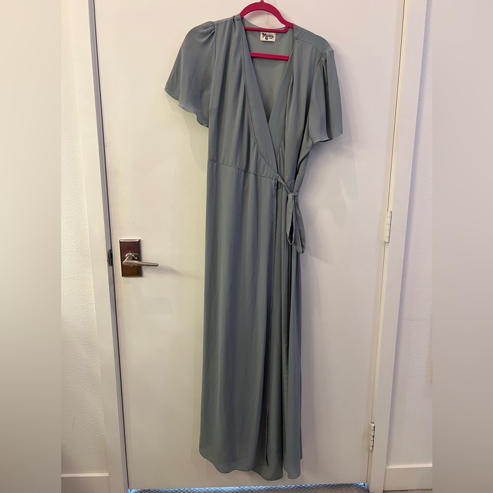 SHOW ME YOUR MUMU WEDDING BRIDESMAIDS DRESS SILVER SAGE CRISP SZ L